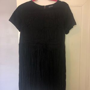 Black, fringe and velvet cocktail dress